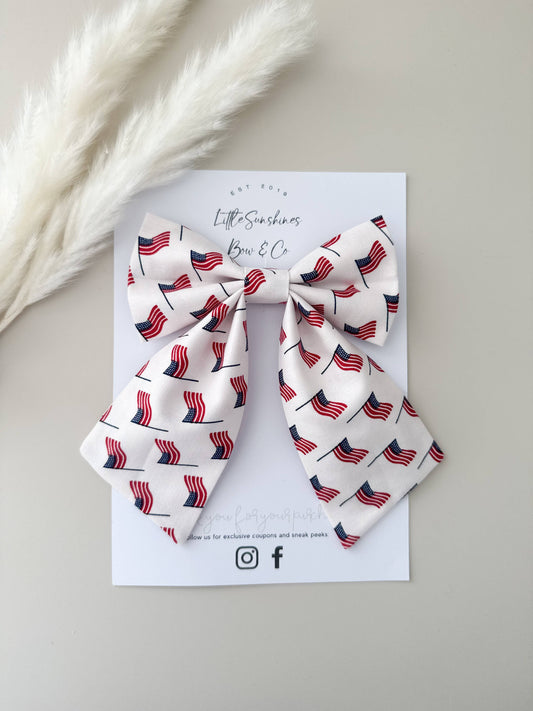 White American Flags 4th of July  Sailor Hair Bow