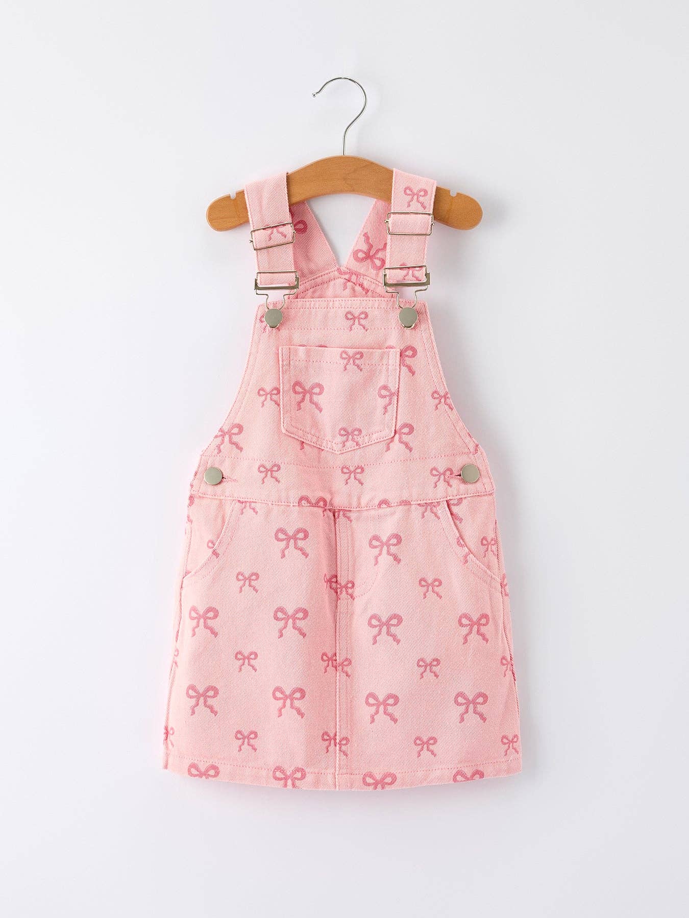 Pink Bow Denim Overall Dress for Girls 7 Pink Bow Denim Overall Dress for Girls 7