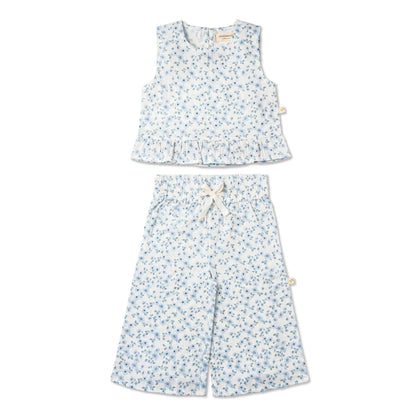 Organic Ruffle Top & Pants Set - Blue Vines