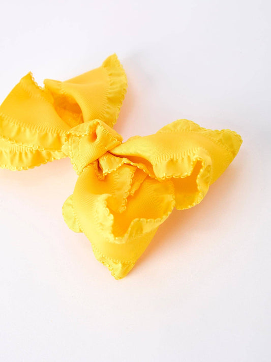Yellow 3.5 inch ruffle bow hair clip for girls