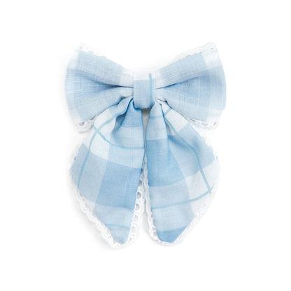 Blue Plaid Hair Bow Clip -  Back To School