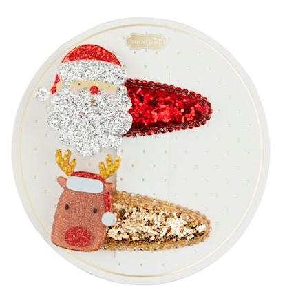 Santa + Reindeer Holiday Hair Clip Set
