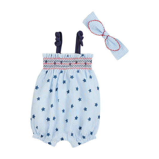 Star Seersucker Romper & Headband Set