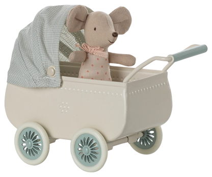 PREORDER - Pram with baby mouse - Mint