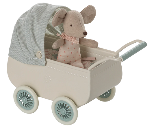 PREORDER - Pram with baby mouse - Mint