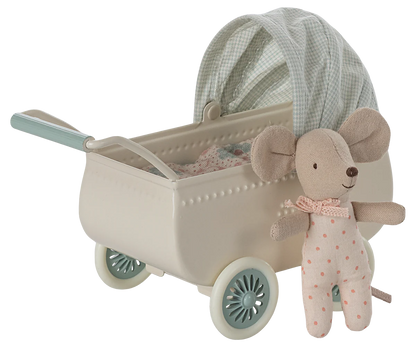 PREORDER - Pram with baby mouse - Mint