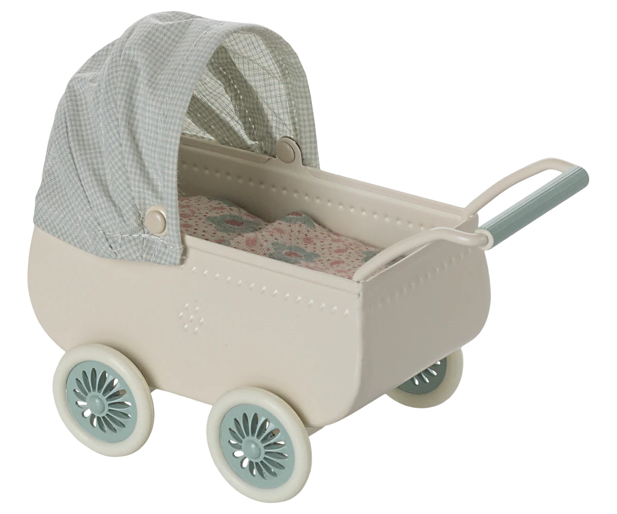 PREORDER - Pram with baby mouse - Mint