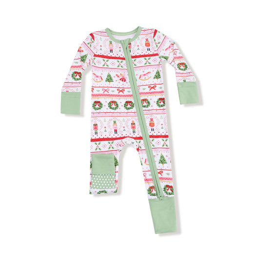 Sugar Plum Fairy + Nutcracker Fair Isle Pink 2 Way Zipper Romper