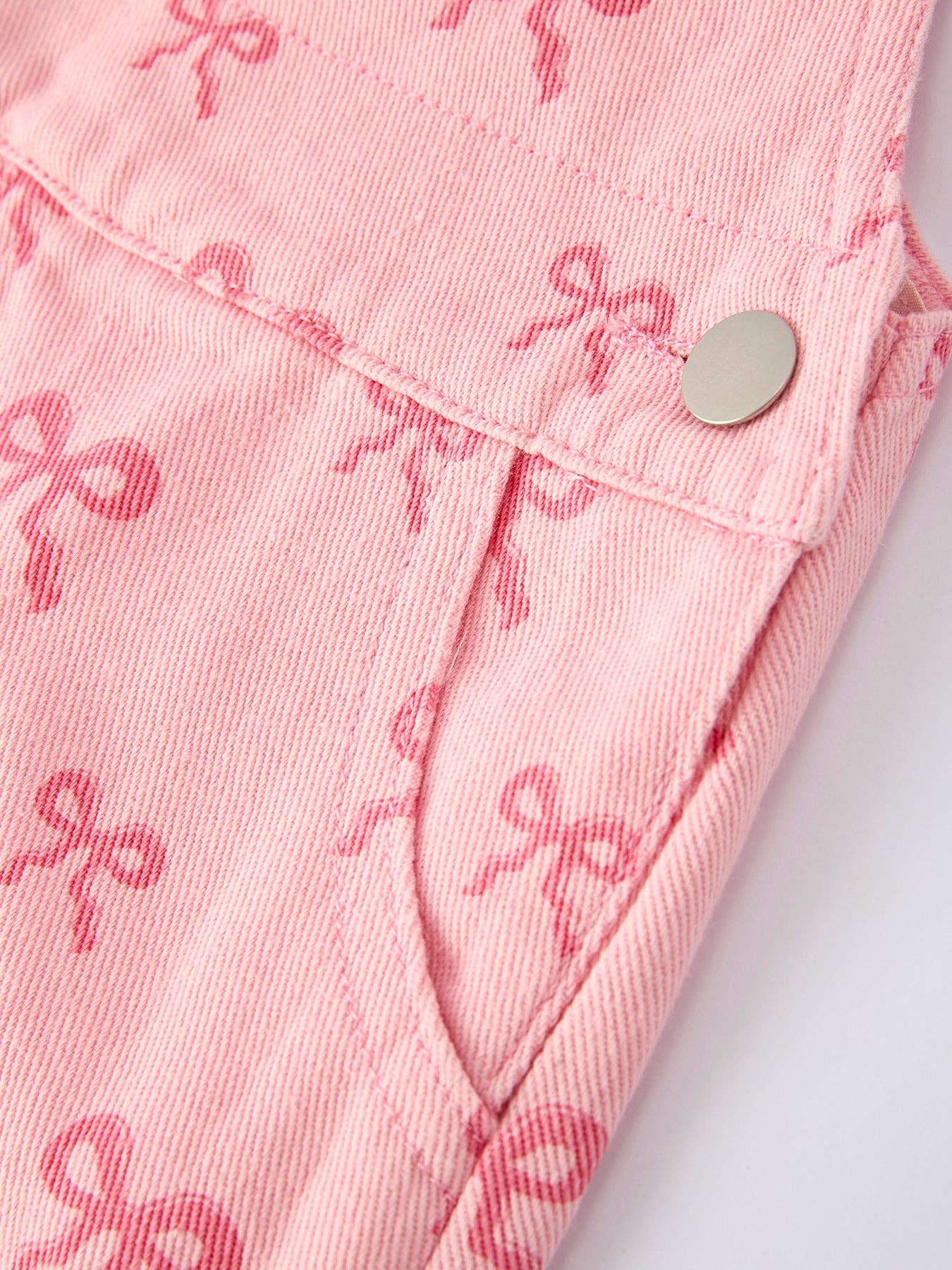 Pink Bow Denim Overall Dress