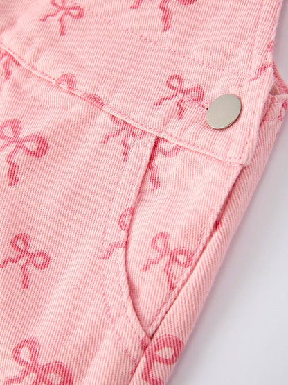Pink Bow Denim Overall Dress