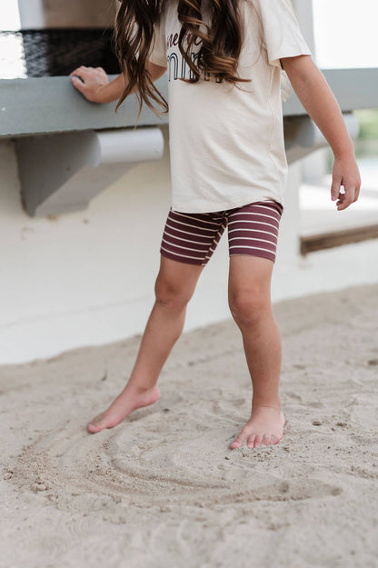 Americana: Biker Shorts in Burgundy Stripe