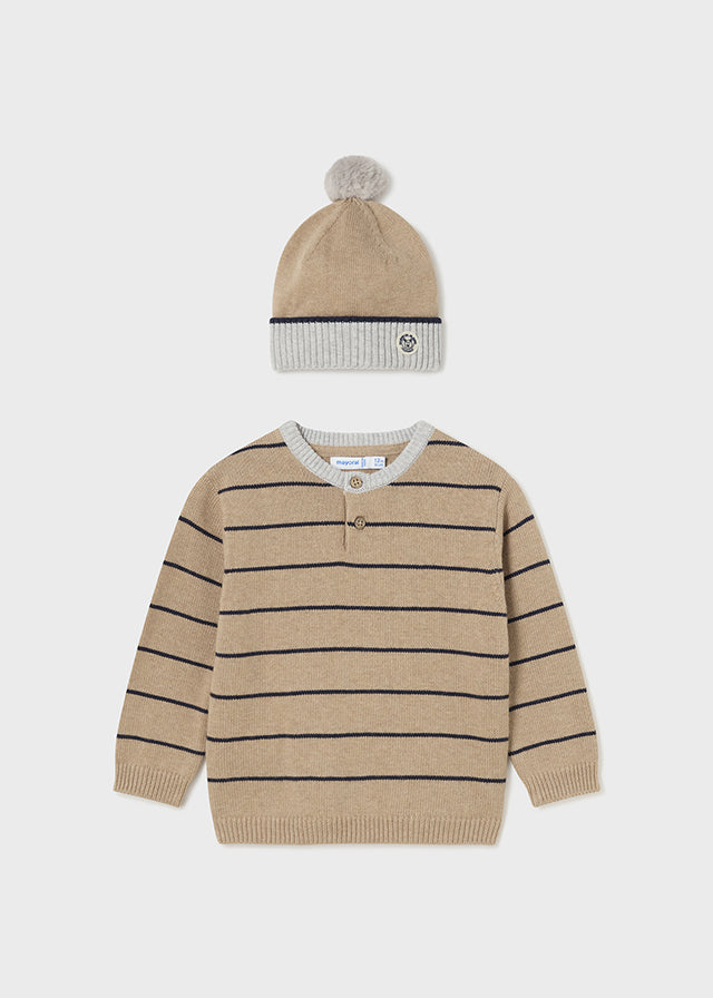 Striped Knit Sweater and Hat Set