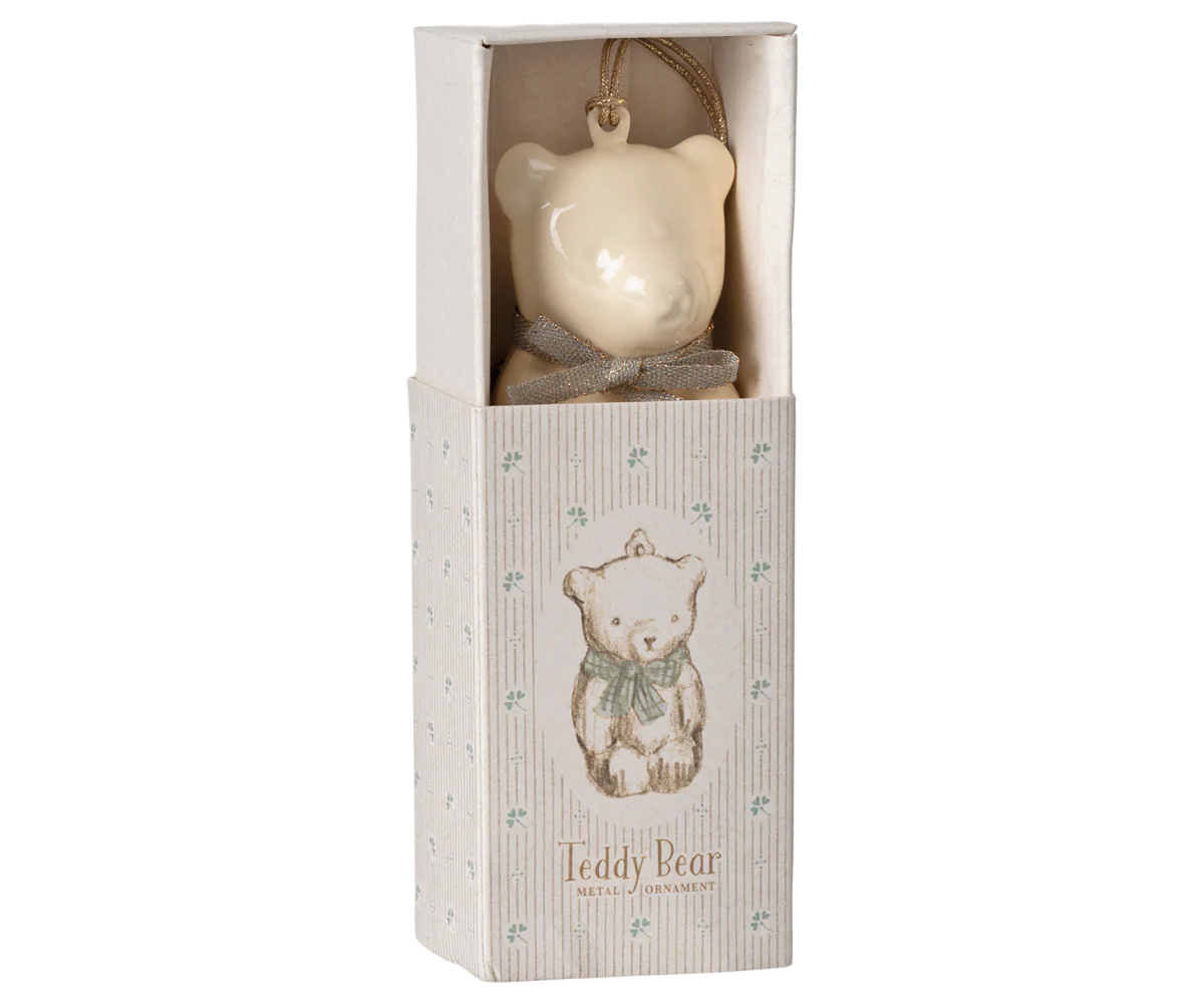 PREORDER - Maileg Metal ornament, Teddy bear - Off white/Blue (Available Early October)