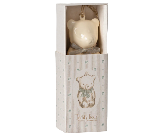PREORDER - Maileg Metal ornament, Teddy bear - Off white/Blue (Available Early October)