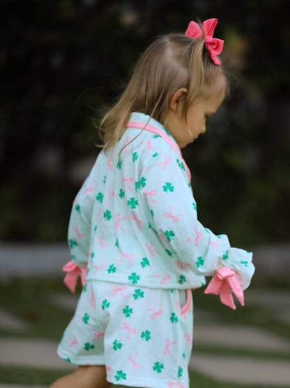 St. Patrick's Day Bow Shamrock Ruffles Pajama Set