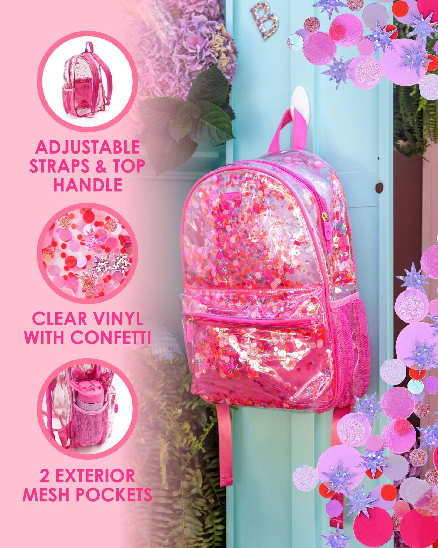 Clear Sweet Tart Pink Confetti Backpack