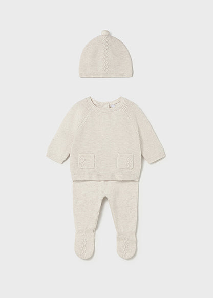 Newborn 3-Piece Knit Set - Heather Milk