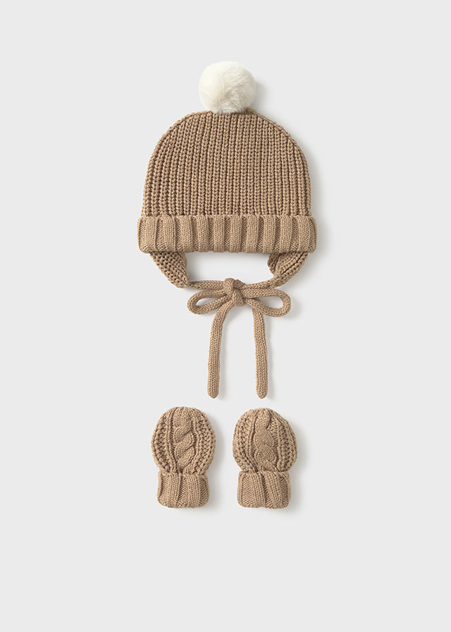 Newborn Hat and Mittens Set - Toffee