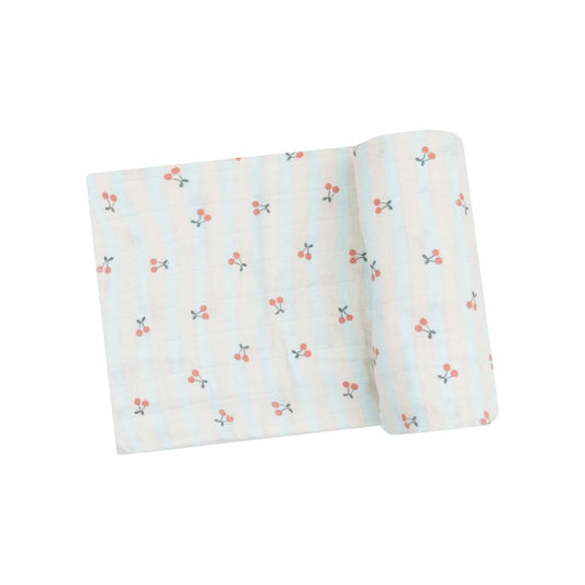 Cherry Stripe Swaddle Blanket