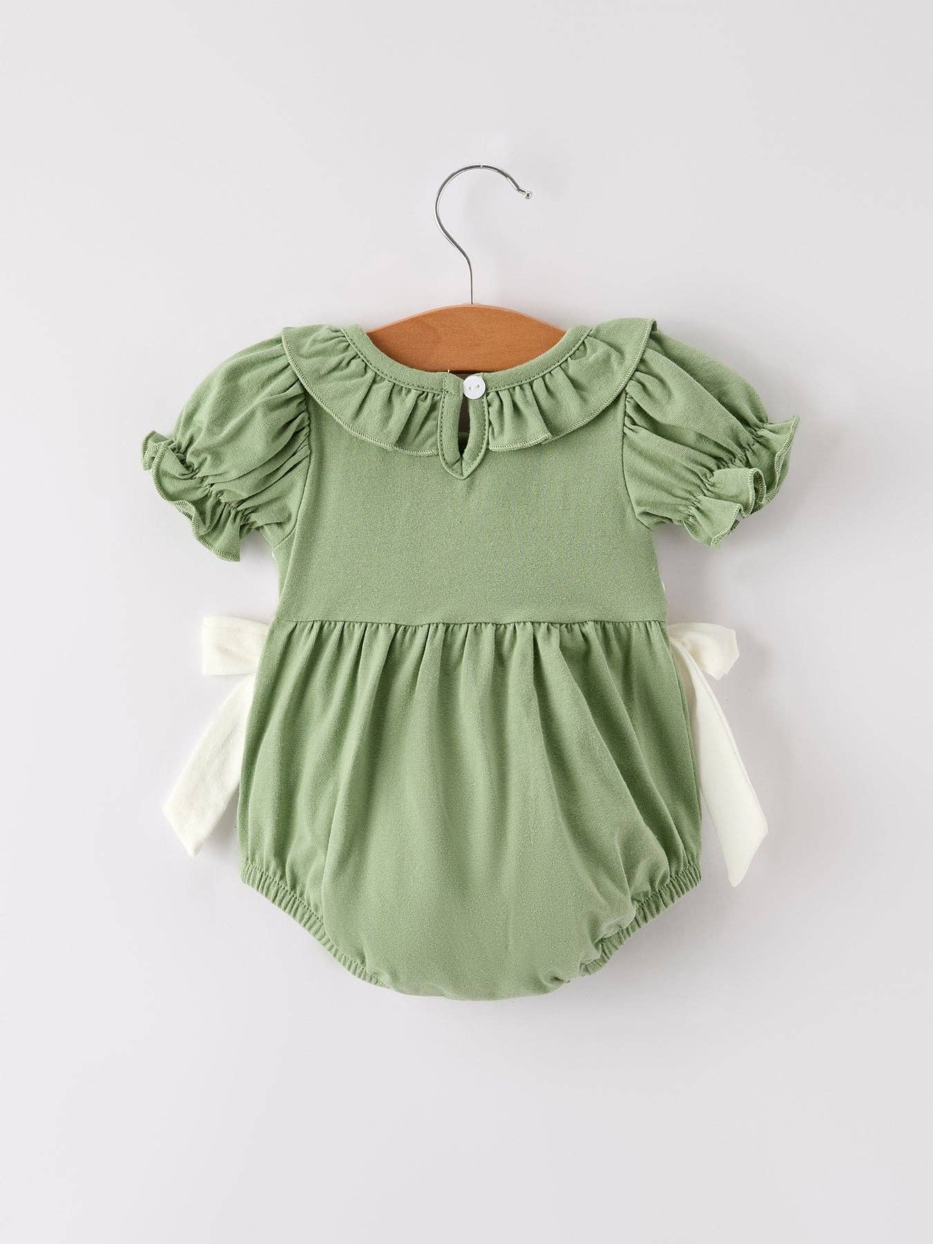 Green Turkey Embroidered Smocked Baby Girl Romper