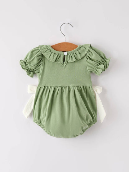 Green Turkey Embroidered Smocked Baby Girl Romper