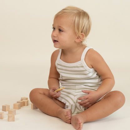 Organic Spaghetti Top & Short Set - Sage Stripes