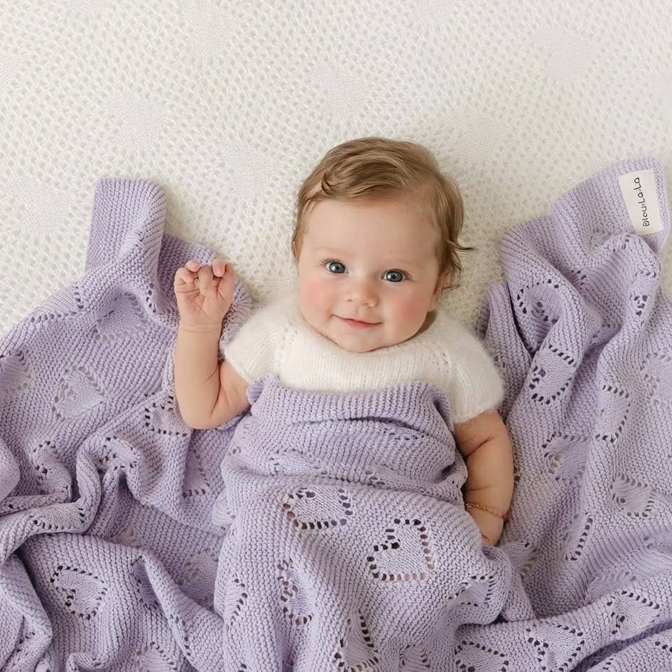 100% Luxury Cotton Swaddle Receiving Baby Blanket - Heart