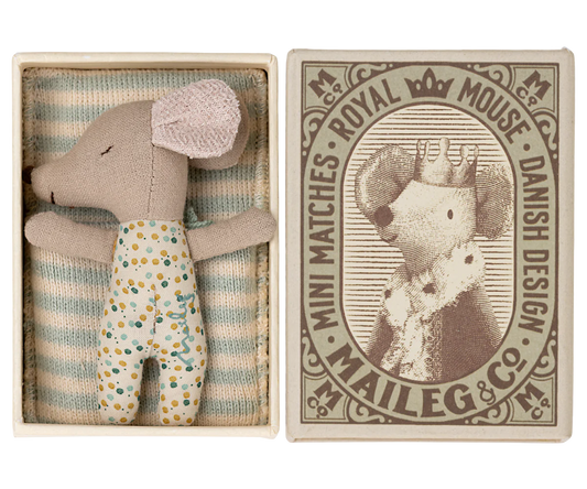 Sleepy/wakey baby mouse in matchbox - Blue