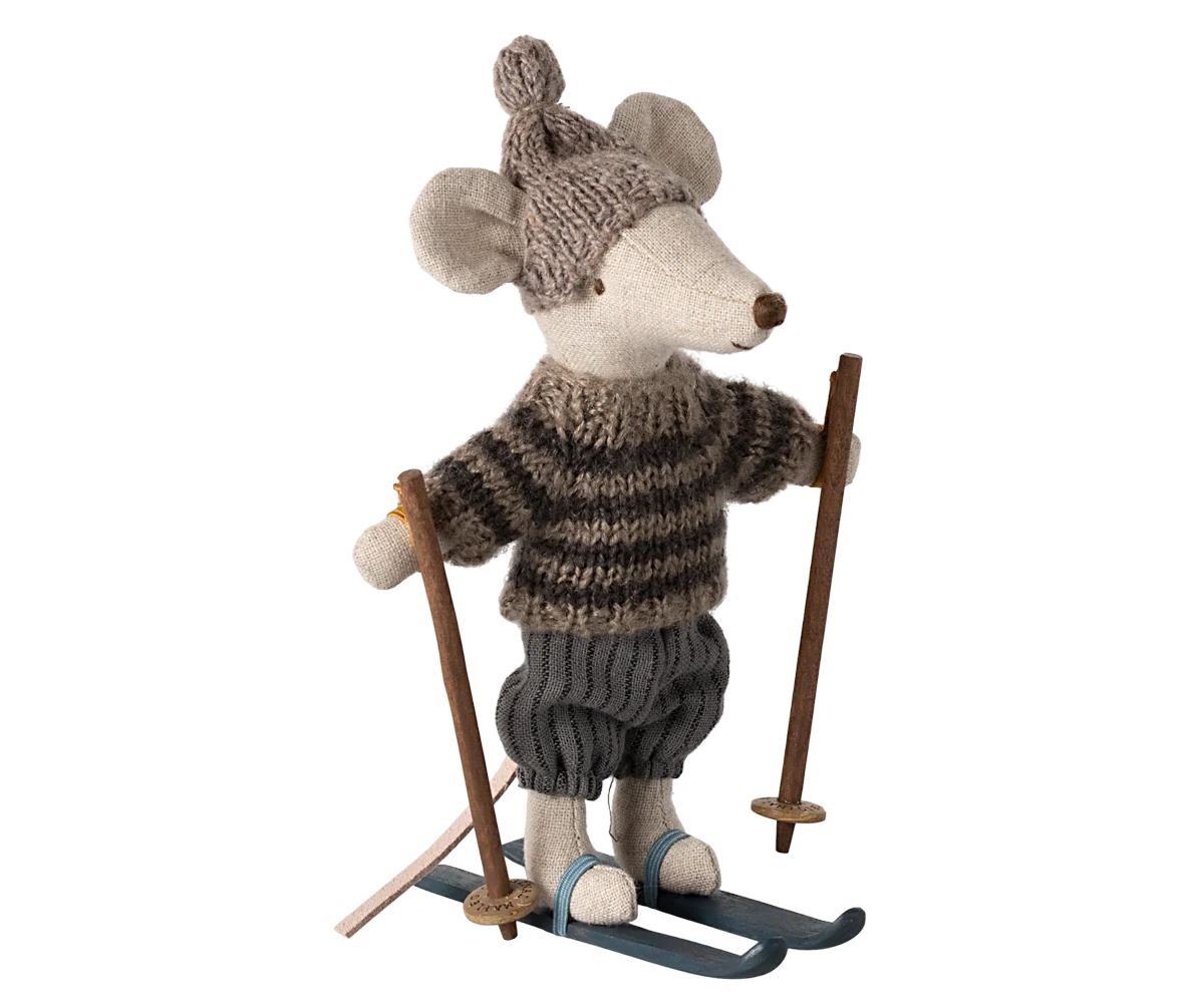 Winter mouse with ski set, Big brother - Grey