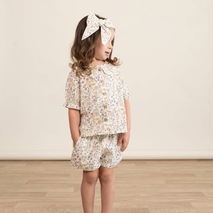 Organic Collared Puff Sleeve Top & Shorts Set - Wild Meadow