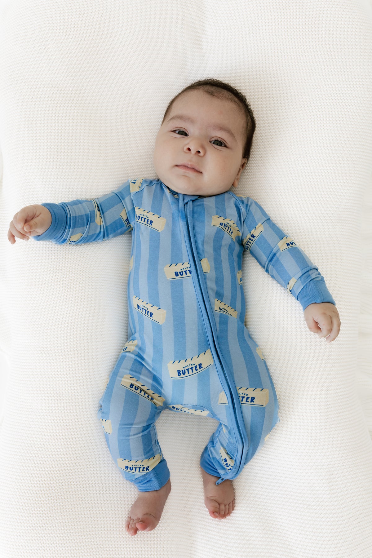 Blue Stripe Butter Zipper Romper - view 2