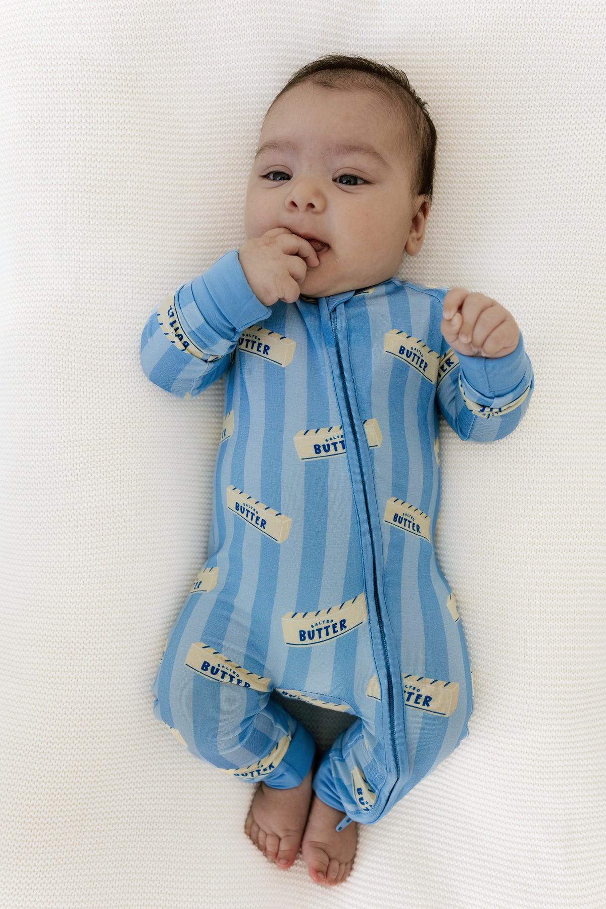 Blue Stripe Butter Zipper Romper - view 1