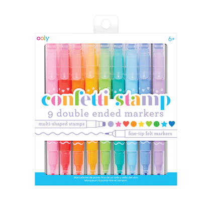 Confetti Stamp Double-Ended Markers - Stamp & Fine Tip - Set of 9