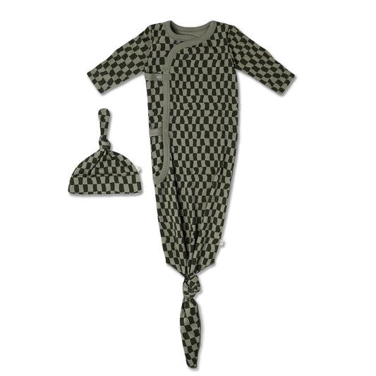 Organic Kimono Knotted Sleep Gown - Checker