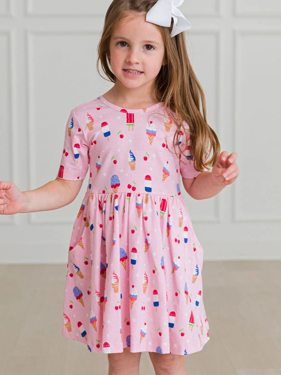 Girls Sweet Freedom Short Sleeve Knit Twirl Dress