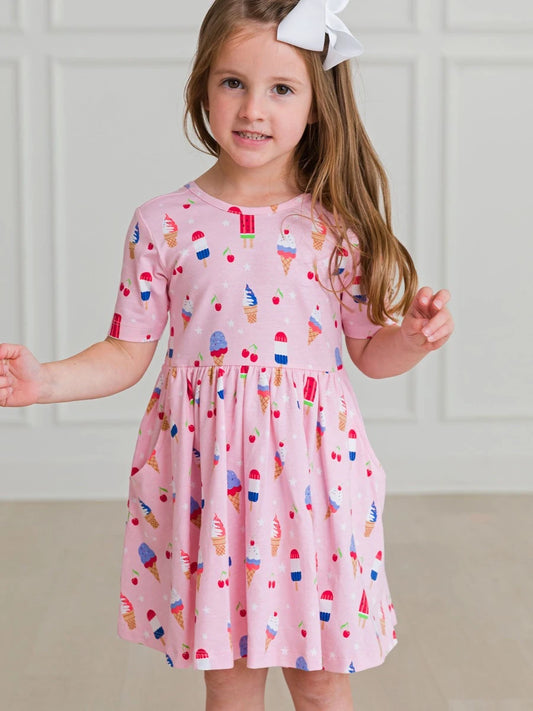 Girls Sweet Freedom Short Sleeve Knit Twirl Dress
