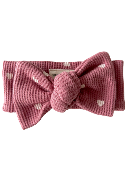 Organic Waffle Knot Bow, Mauve Heart