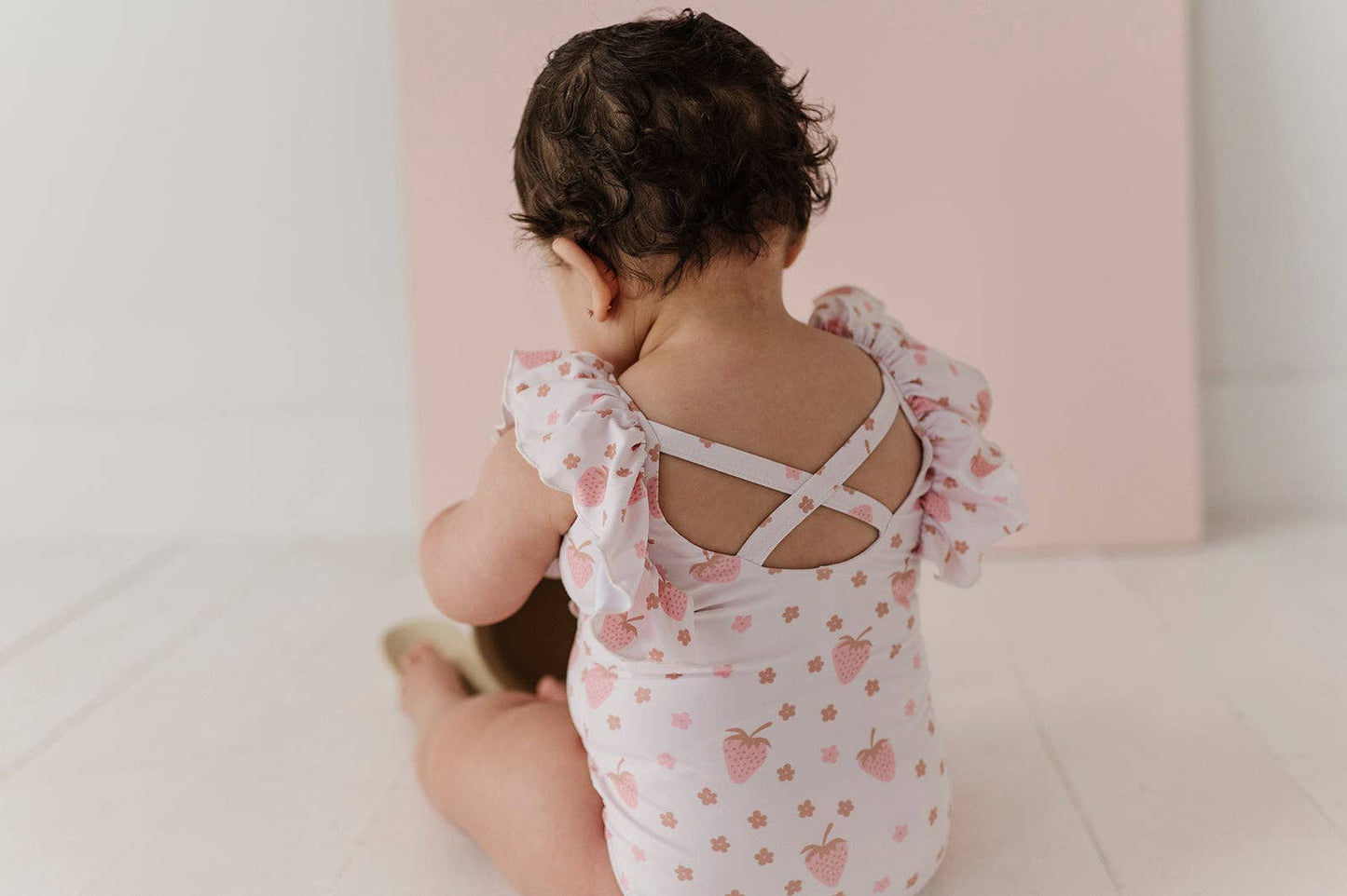 Strawberry Ruffle Sleeve Cross Back Swimsuit