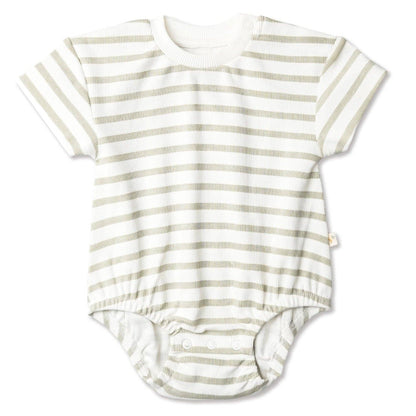 Organic Short Sleeve Bubble Romper - Sage Stripes