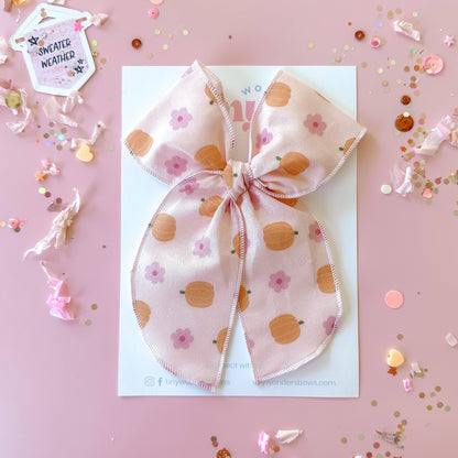 Fall Hair Bow with Pumpkins and Flowers