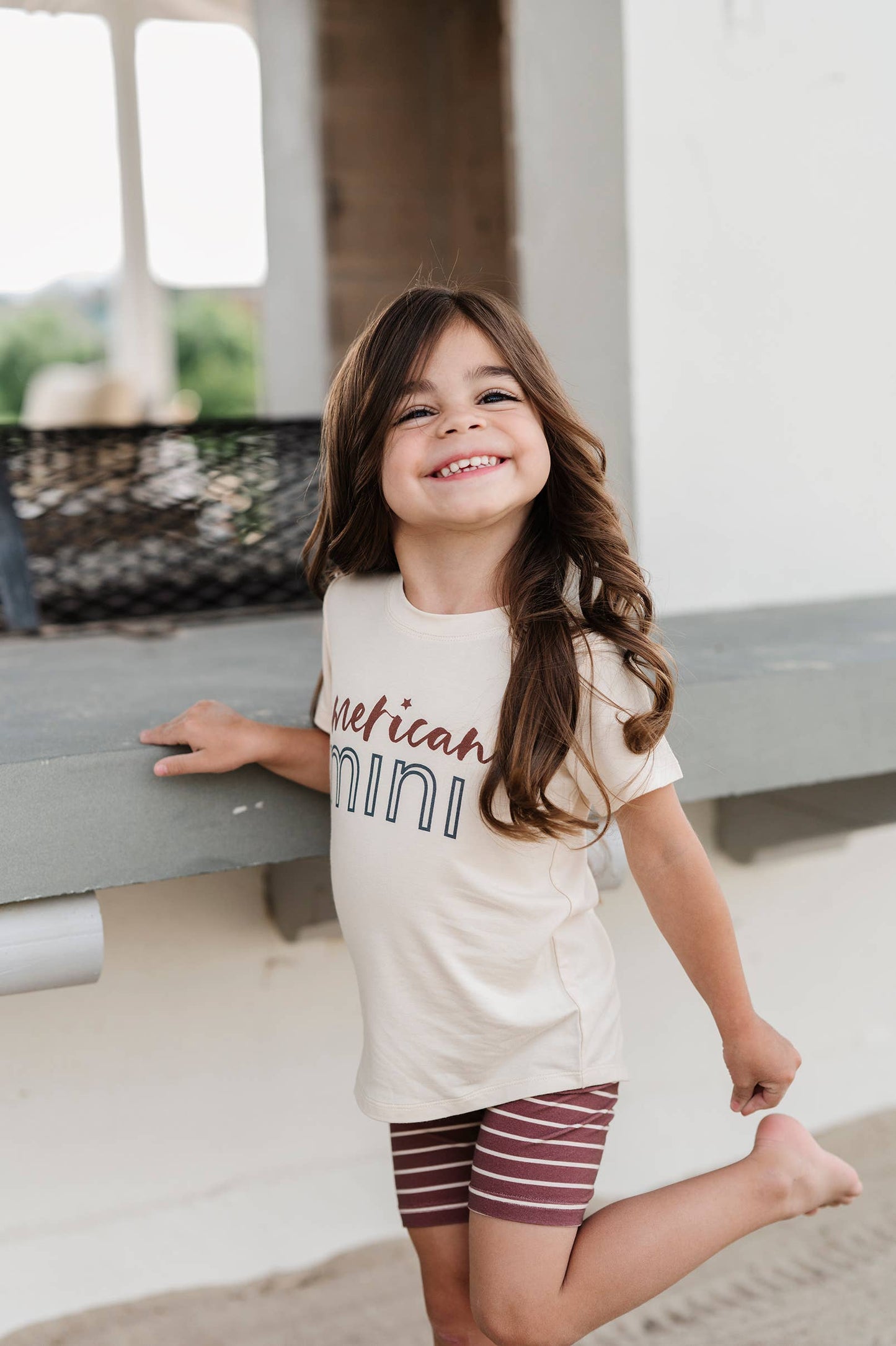 Americana: Biker Shorts in Burgundy Stripe