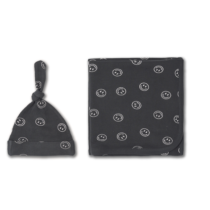 Organic Swaddle Blanket & Hat Set - Happy Face