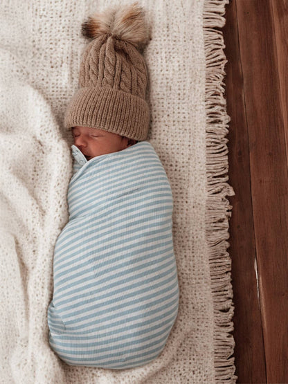 Dusty Blue Stripe / Ribbed Swaddle Blanket