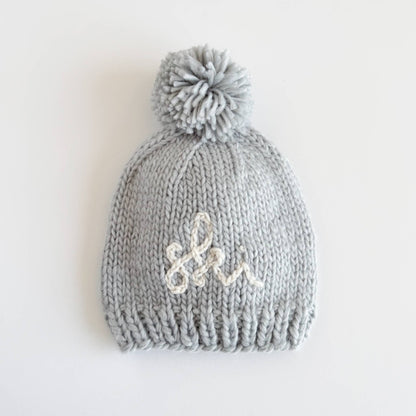 Ski Hat Knit Pom Beanie Grey Baby Kids Winter Snow