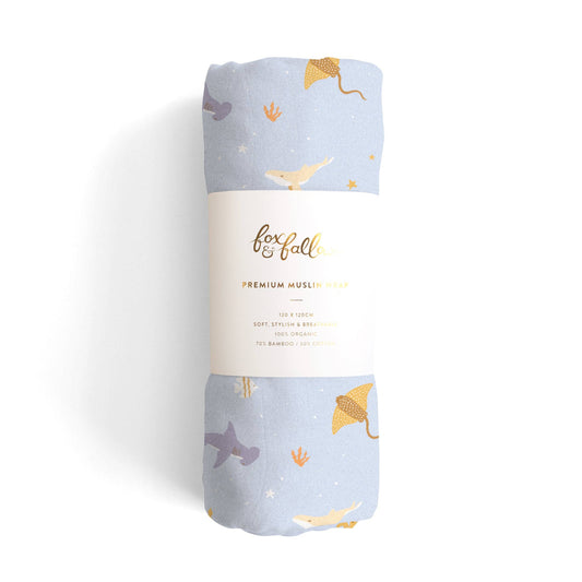 Ocean Creatures Sky Organic Muslin Wrap Swaddle