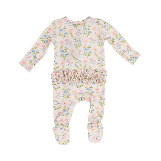 2 Way Ruffle Zipper Footie, Simple Pretty Floral
