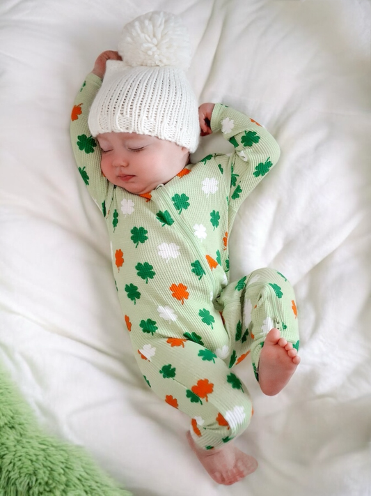 Organic Waffle 2-Way Zip Romper, Green Clover