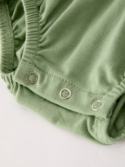 Green Turkey Embroidered Smocked Baby Girl Romper