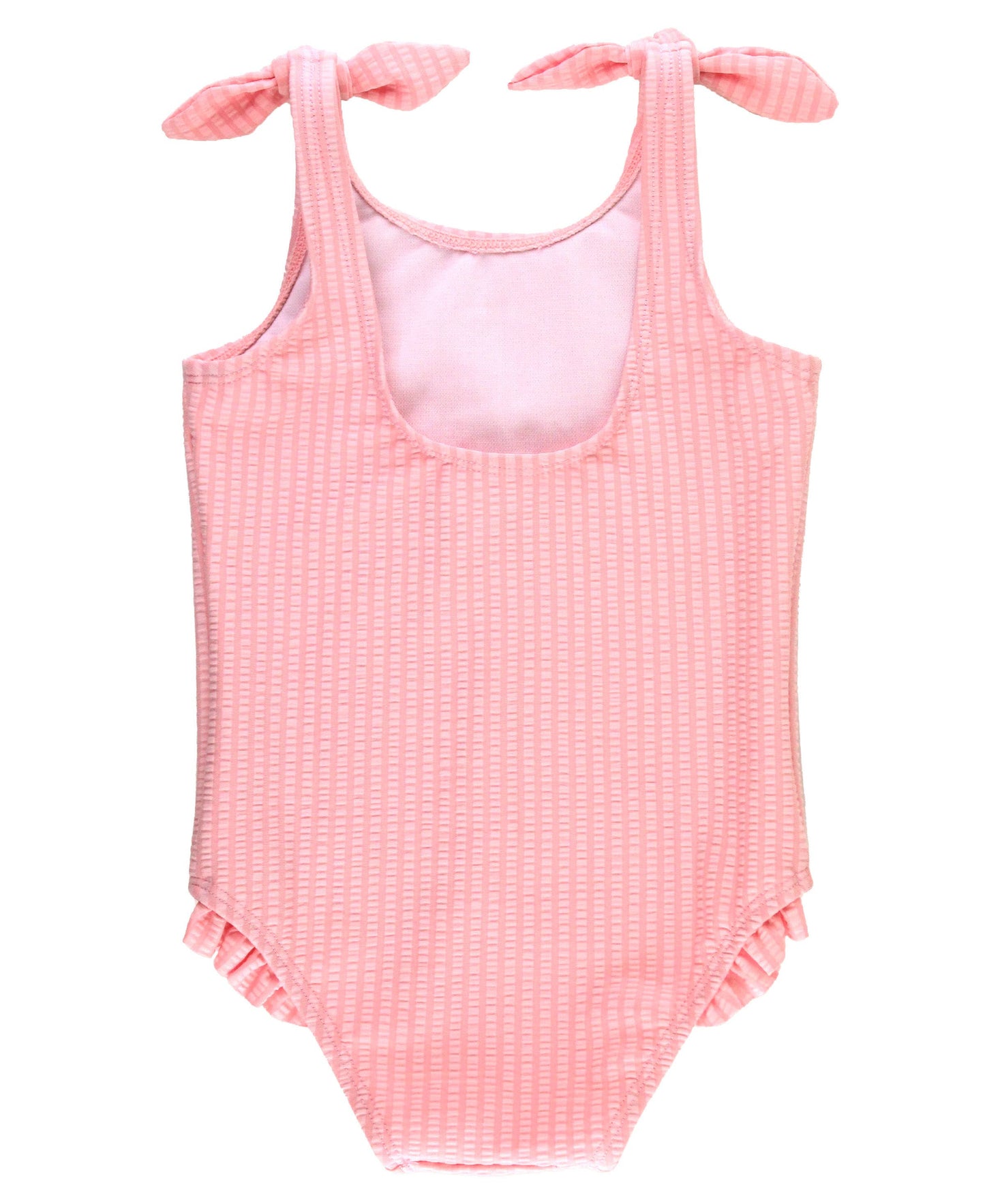 Pink Seersucker Tie Shoulder One Piece Swimsuit