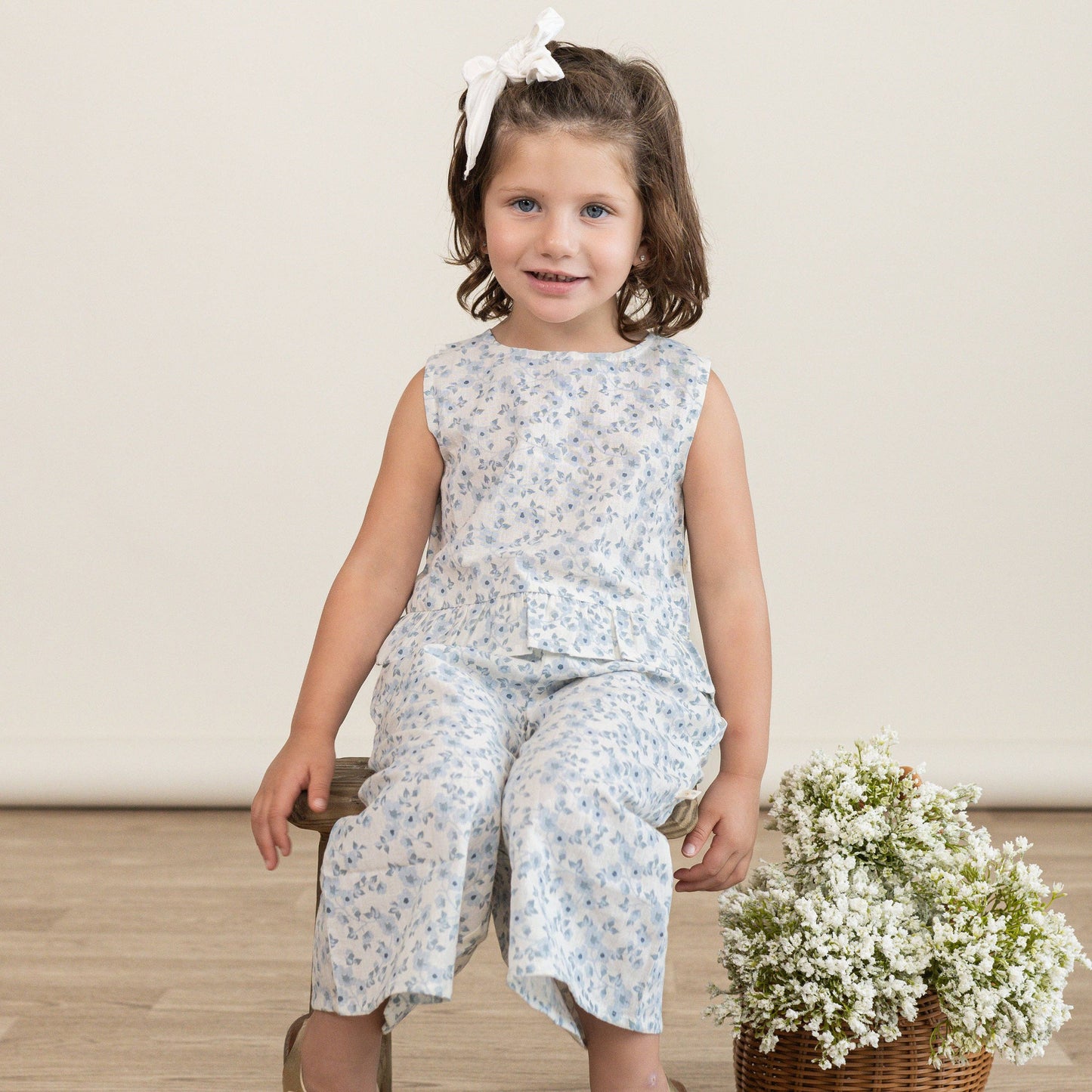 Organic Ruffle Top & Pants Set - Blue Vines